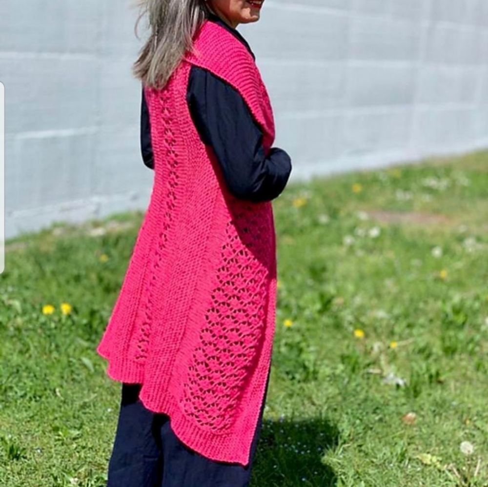Open knit cardigan, perfect for layering, watermelon pink color - Picture 13 of 14